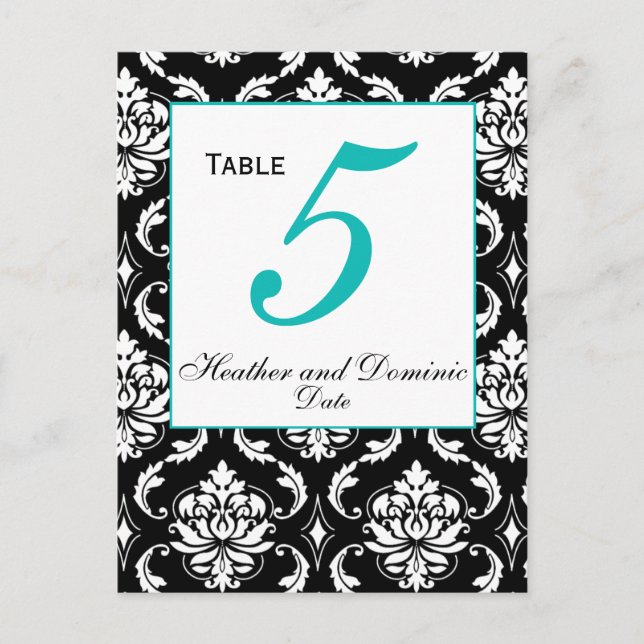 Elegant Damask Wedding Table Number Card 1 (Front)