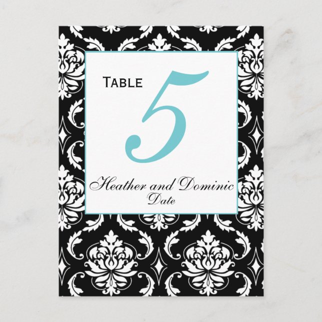 Elegant Damask Wedding Table Number Card 3 (Front)