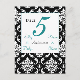 Elegant Damask Wedding Table Number Card Jade