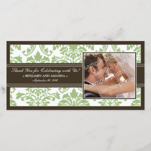 Elegant Damask Wedding Thank You Photocard: sage Card
