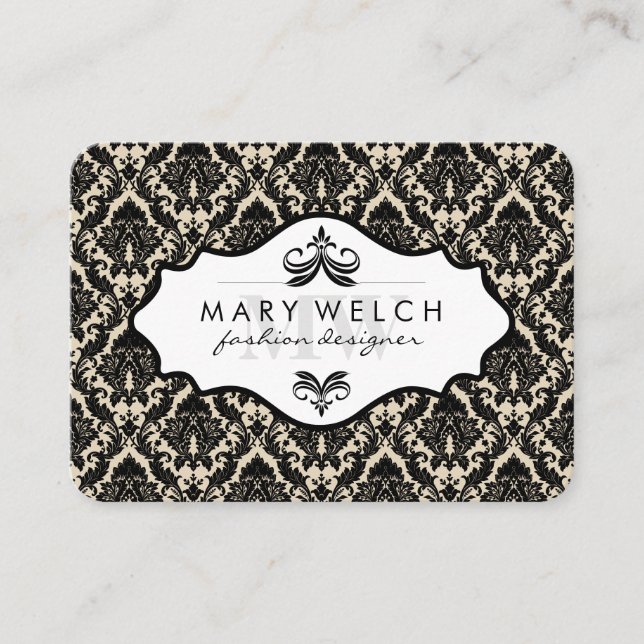 Elegant Damask with Monogram (appointment card) Appointment Card (Front)