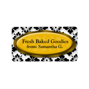 Elegant Damask Yellow Baking Labels