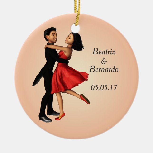 Elegant Dancers: Red Silk Dress (Personalised) Ceramic Ornament (Front)