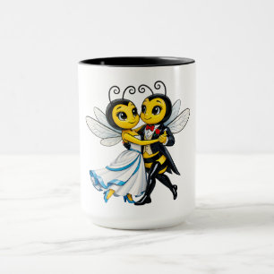 Elegant dancing bee couple in graceful mug