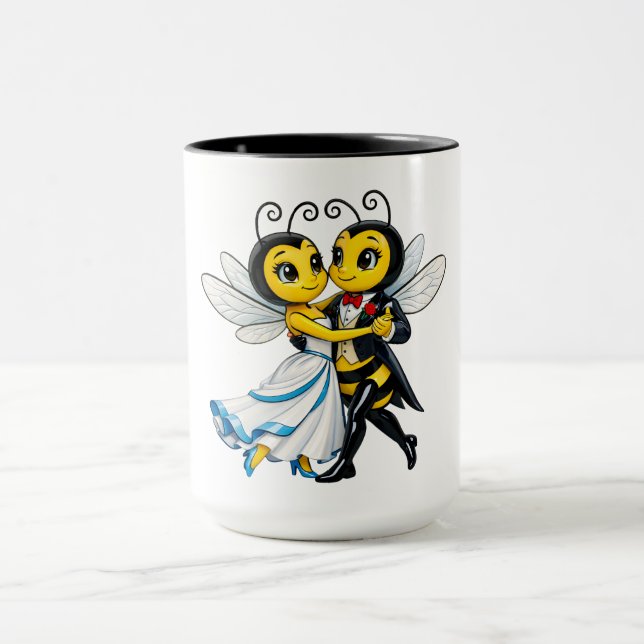Elegant dancing bee couple in graceful mug (Center)