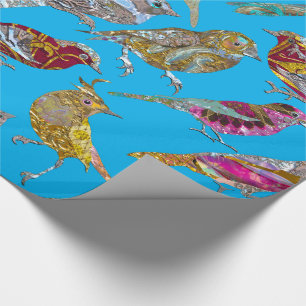 Elegant Dancing Birds on Blue Sky Pattern Glossy Wrapping Paper