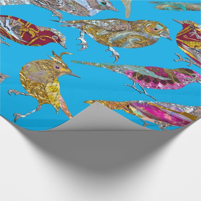 Elegant Dancing Birds on Blue Sky Pattern Glossy Wrapping Paper (Corner)