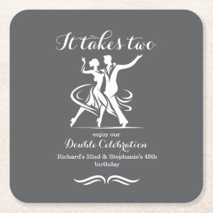 Elegant Dancing Couple Joint Birthday Celebration Square Paper Coaster