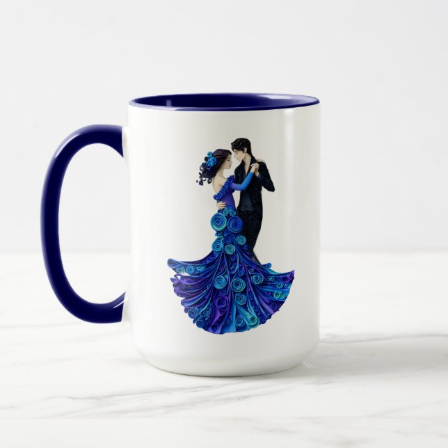 Elegant Dancing Couple Paper Quilling Art Mug (Left)