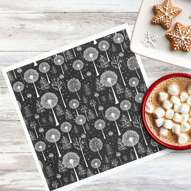 Elegant Dandelion and Christmas Tree Napkin (Creator Uploaded)