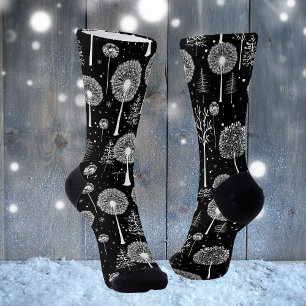 Elegant Dandelion and Christmas Tree Socks