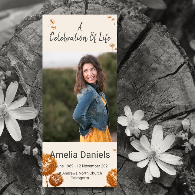 Elegant Dandelion Celebration Of Life Photo Card (Creator Uploaded)