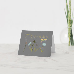 Elegant Dandelion Grey Blue Flowers Thank You Card