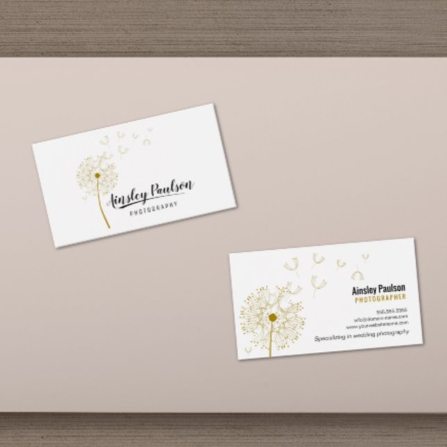 Elegant Dandelion Handwritten Script Calligraphy Business Card (Elegant dandelion business card with a swash design)