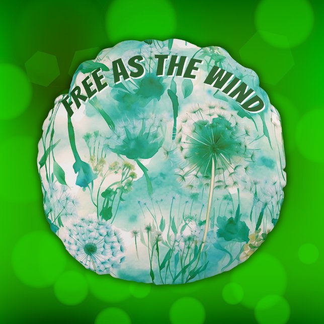 Elegant Dandelion Monogram Green and White | Round Cushion (Creator Uploaded)