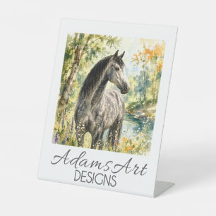 Elegant Dapple Grey Horse by Woodland Stream Pedestal Sign