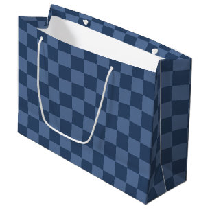 Elegant Dark and Light Blue Chequerboard Pattern Large Gift Bag