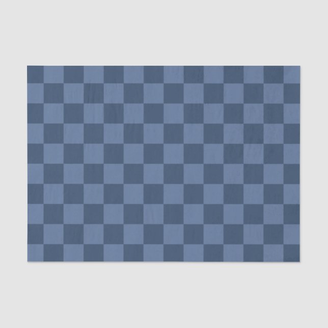 Elegant Dark and Light Blue Chequerboard Pattern Tissue Paper (Front)