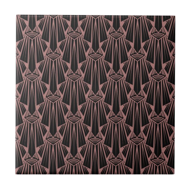Elegant dark art deco abstract geometric elements ceramic tile (Front)