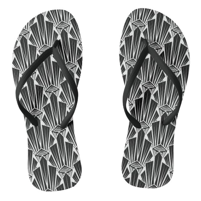 Elegant dark art deco abstract geometric elements thongs (Footbed)