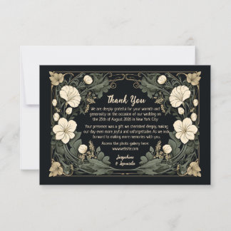 Elegant Dark Art Nouveau Floral Wedding Thank You 