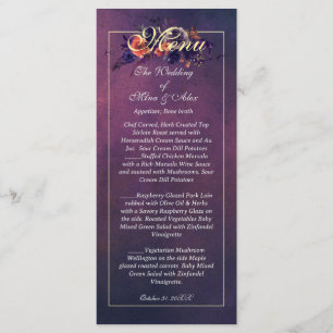 Elegant Dark Autumn Floral Purple Reception  Menu