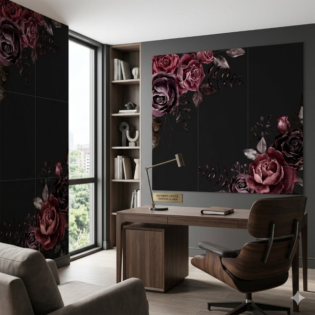 Elegant Dark Black Romantic Rose Floral Design Ceramic Tile (Creator Uploaded)