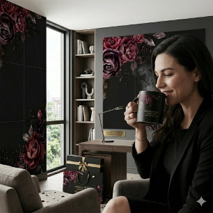 Elegant Dark Black Romantic Rose Floral Design Coffee Mug