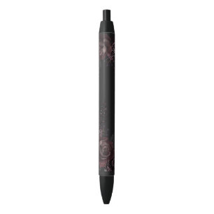 Elegant Dark Black Romantic Rose Floral Design Ink Pen