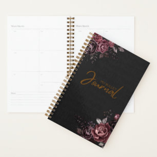 Elegant Dark Black Romantic Rose Floral Design Planner