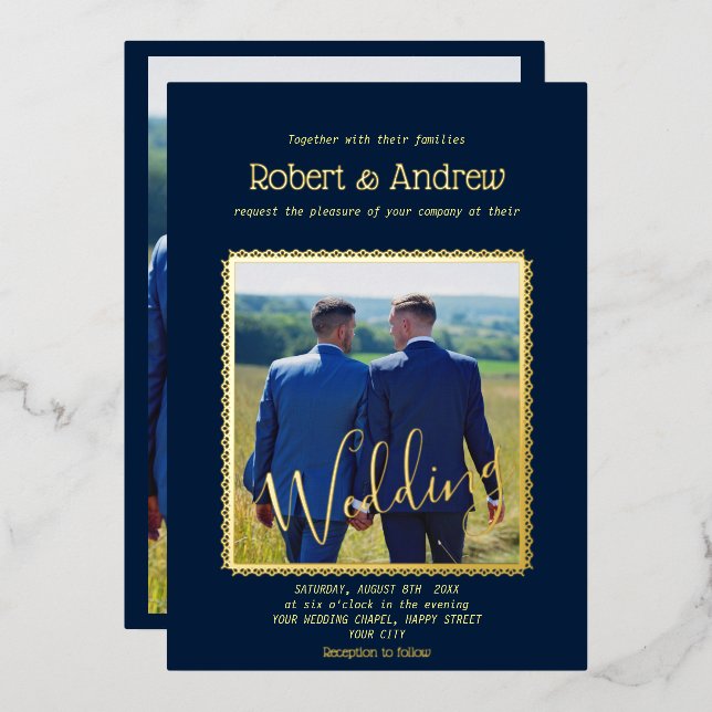 Elegant Dark blue and GOLD - gay wedding (Front/Back)