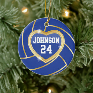 Elegant Dark Blue and Gold Volleyball Ceramic Ornament