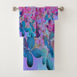 Elegant Dark Blue and Magenta Limelight Hydrangea Bath Towel Set