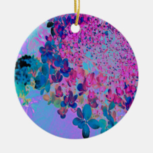 Elegant Dark Blue and Magenta Limelight Hydrangea Ceramic Ornament