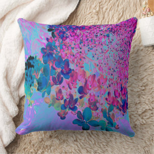 Elegant Dark Blue and Magenta Limelight Hydrangea Cushion