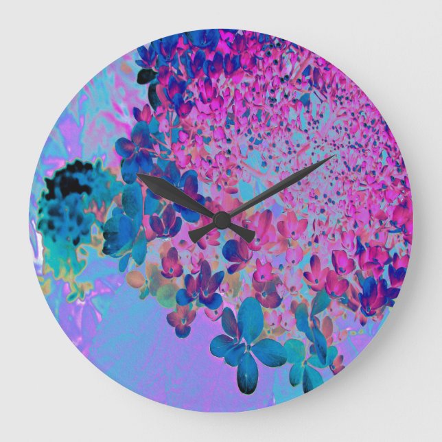 Elegant Dark Blue and Magenta Limelight Hydrangea Large Clock (Front)