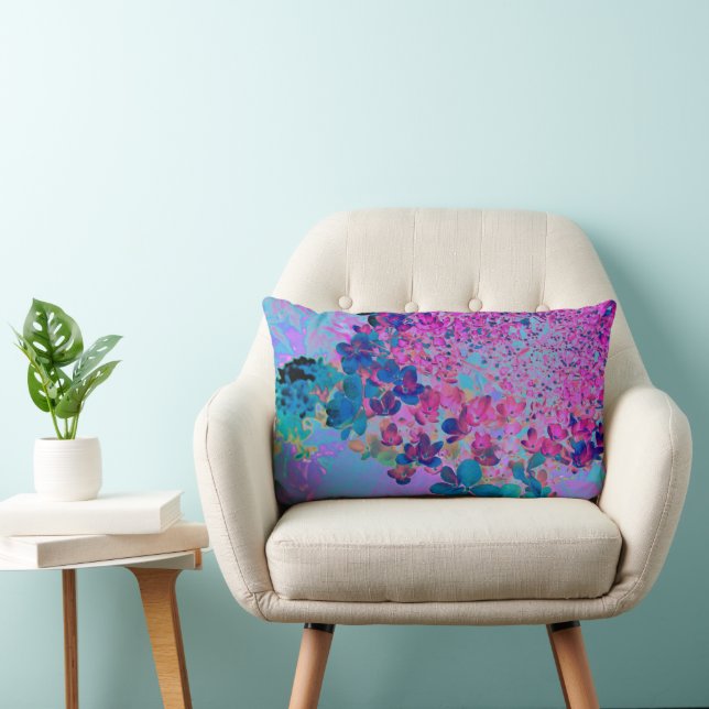 Elegant Dark Blue and Magenta Limelight Hydrangea Lumbar Cushion (Chair)