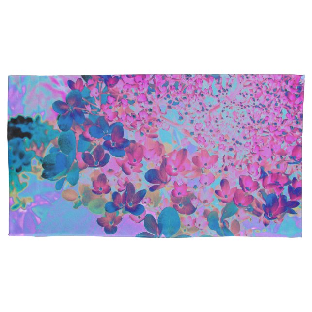 Elegant Dark Blue and Magenta Limelight Hydrangea Pillowcase (Front-Left)