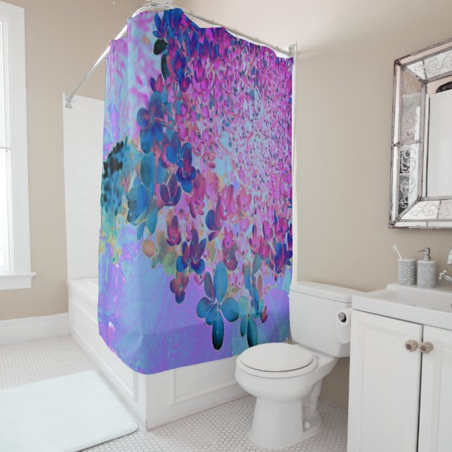 Elegant Dark Blue and Magenta Limelight Hydrangea Shower Curtain (In Situ)