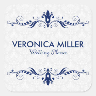 Elegant Dark Blue And Swirly Frame Square Sticker