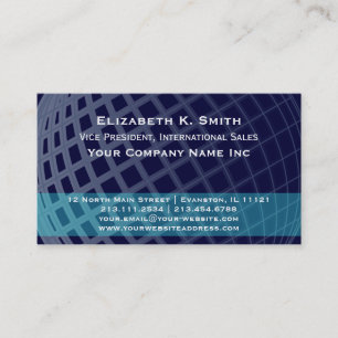 Elegant Dark Blue and Teal Global Grid VP Business Card