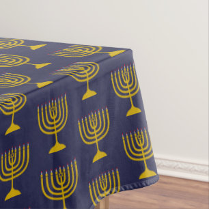 Elegant Dark Blue   Chanukah Hanukkiyah   MENORAH Tablecloth