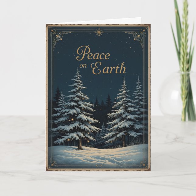 Elegant dark blue Christmas and glowing Peace  Card (Front)