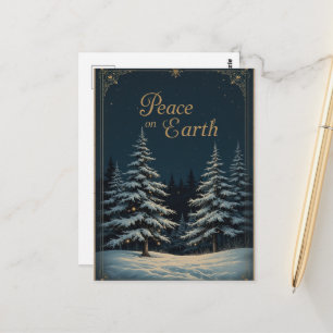 Elegant dark blue Christmas and glowing Peace Postcard