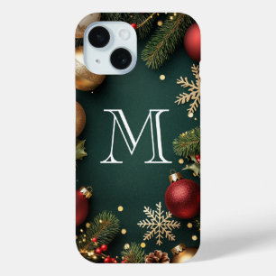 Elegant Dark Blue Christmas Monogram  Case-Mate iP iPhone 15 Case