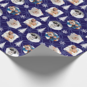 Elegant Dark Blue Custom Photo Gallery Christmas Wrapping Paper