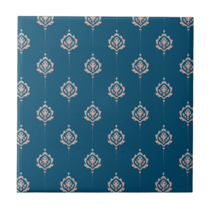 Elegant Dark Blue Damascus Pattern Ceramic Tile