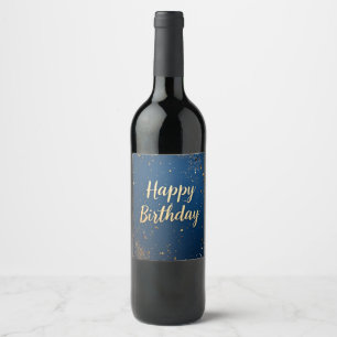 Elegant Dark Blue & Faux Gold Birthday Label