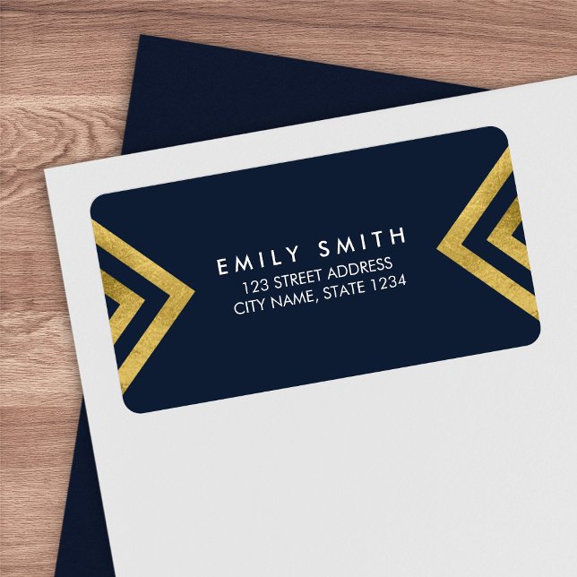Elegant Dark Blue & Faux Gold Geometric Address Label (Creator Uploaded)
