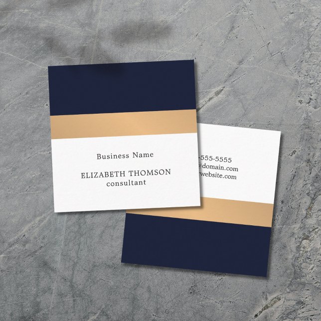 Elegant Dark Blue Faux Gold Stripes Consultant Square Business Card (Creator Uploaded)